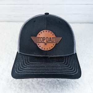 Top Dad Leather Hat Patch, Laser Engraved Faux Leather Patch, Genuine Leather For Hats, Bag, and Apparel