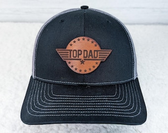Top Dad Leather Hat Patch, Laser Engraved Faux Leather Patch, Genuine Leather For Hats, Bag, and Apparel