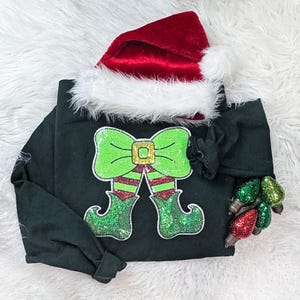 Elf Legs With Bow Sequin Patch, Iron On Patch Glitter Applique, Diy Patch Sequin Applique, Glitter Embroidery For Apparel