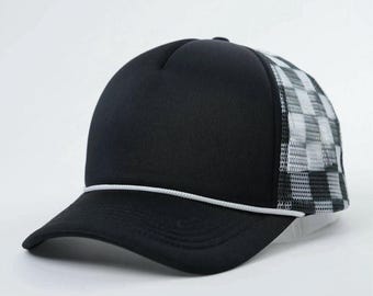 Black & White Checkered Foam Trucker Hat