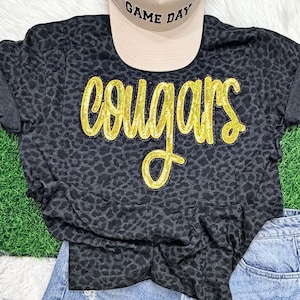 Cougars Gold Sequin Patch, Iron On Patch Glitter Applique, Diy Patch Sequin Applique, Glitter Embroidery For Apparel
