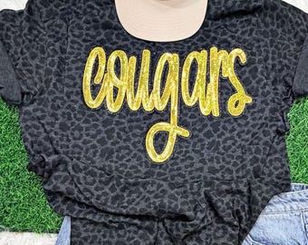 Cougars Gold Sequin Patch, Iron On Patch Glitter Applique, Diy Patch Sequin Applique, Glitter Embroidery For Apparel