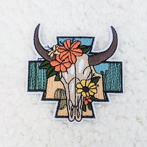 Boho Bull Skull Hat/Pocket Embroidered Patch
