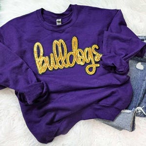 Bulldogs Gold Sequin Patch, Iron On Patch Glitter Applique, Diy Patch Sequin Applique, Glitter Embroidery For Apparel and Bags
