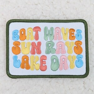 Boat Waves Sun Rays Lake Days Embroidered Hat/Pocket Patch, Trucker Hat Patch, Ready to Press Iron On Patch For Hats