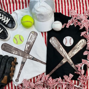 Sequin Bats and Softball Baseball Patch Set, Glitter Iron On Applique