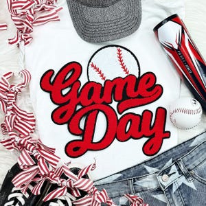 Baseball Red Game Day Chenille Patch, Iron On Patches For Hats, Apparel, and Bags, 11" Wide one single patch