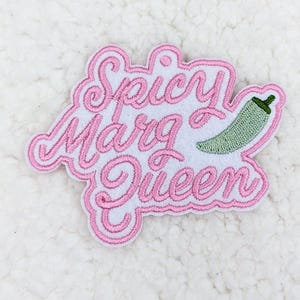 Spicy Marg Queen Glitter Embroidered Hat/Pocket Patch, Trucker Hat Patch, Ready to Press Iron On Patch For Hats