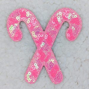 Neon Pink Candy Canes Sequin Hat/Pocket Patch, Iron On Patch Glitter Applique, Diy Patch Sequin Applique, Glitter Embroidery For Hats