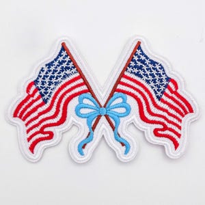 American Flag Bow Embroidered Hat Patch, Red White Blue Patriotic Iron On Patch for Hats, Coquette USA Boutique Patch