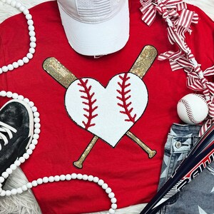 Baseball Heart and Bats Chenille/Sequin Patch, Iron On Patch Glitter Applique, Glitter Embroidery Patch For Apparel, Hats, and Bags