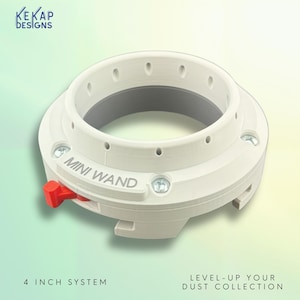 May include: A white and gray "Mini Wand" system with a red lever. The product is labeled as a 4-inch system. The design includes multiple holes around the top and is designed to enhance dust collection.