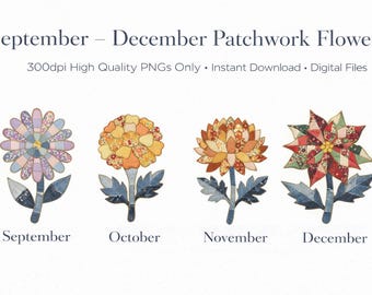 Bundle de fleurs de naissance de septembre à décembre, sublimation de fausse couette PNG, patchwork floral automne hiver, souci de maman aster poinsettia