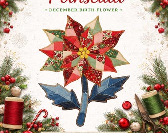 Poinsettia sublimation Design PNG, fleur de naissance décembre, motif de courtepointe Faux Patchwork, fleurs de Noël, téléchargement numérique