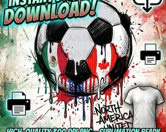 Ensemble PNG Sublimation de football pour l'Amérique du Nord 2026 | Versions en tissu clair et foncé | États-Unis Canada Mexique Football | Téléchargement numérique pour POD