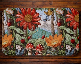 Mushroom Bath Mat Cottagecore Bathroom Decor, Whimsical Botanical Rug, Memory Foam Bath Mat, Forest Mushroom Bathroom, Fairycore Floor Mat