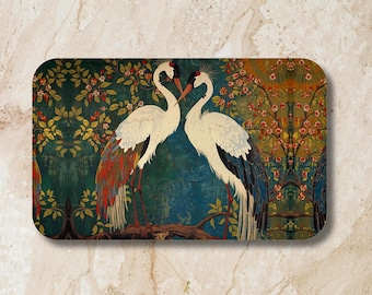 Vintage Kranich Badematte, Jugendstil Badezimmer Teppich, Floral Vogel Dekor, Weiche Memory Foam Duschmatte, Eleganter Badezimmer Stil