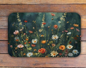 Wildflower Meadow Bath Mat | Floral Daisies, Rustic Garden Print