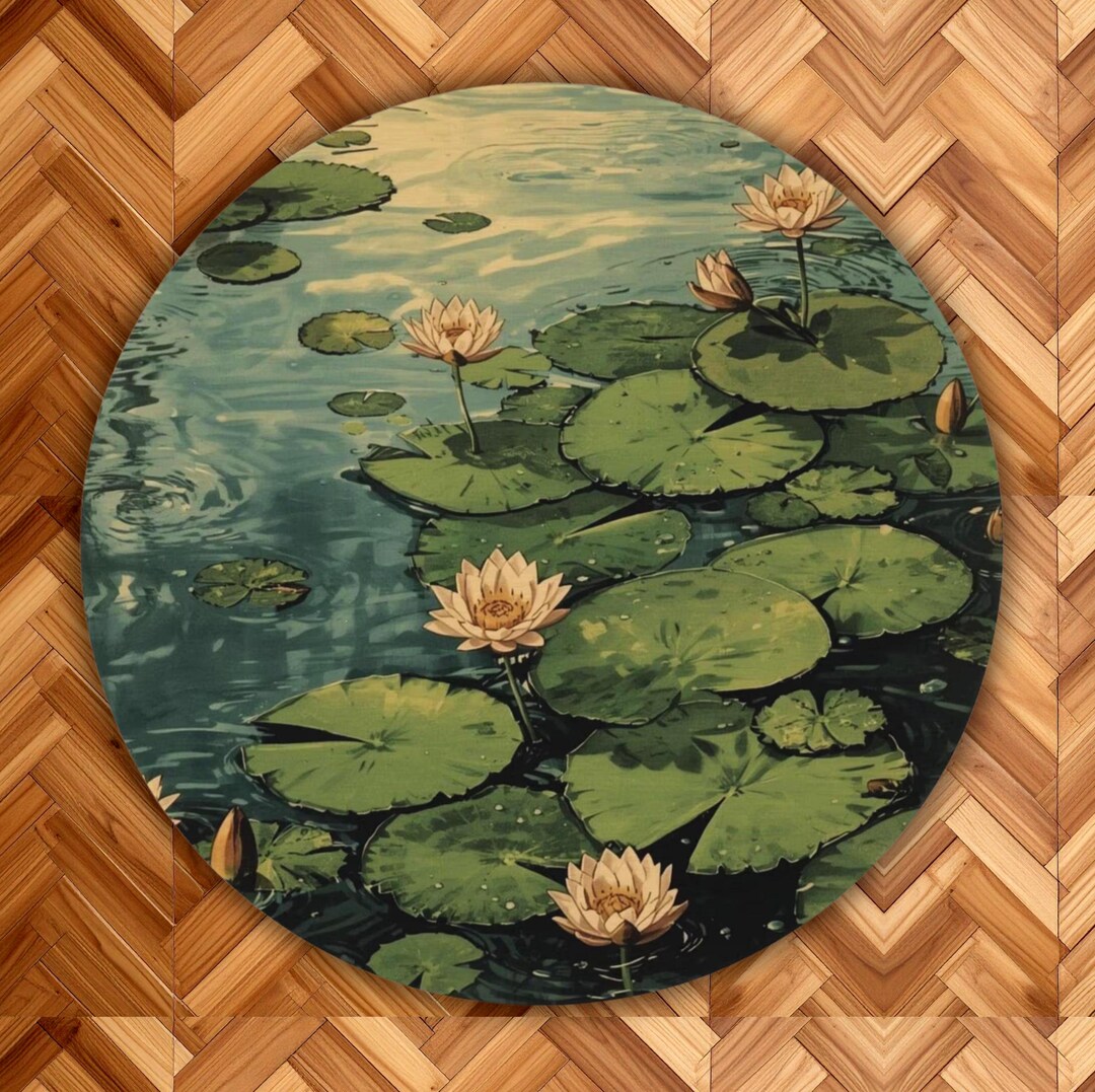 Pond/water Rug Water Lily Pond Round Rug | Floral Botanical Nature Floor Mat - Etsy