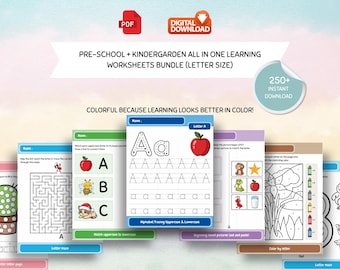 Preschool Kindergarten Learning Bundle | 250+ Activity Pages (Digital Download)