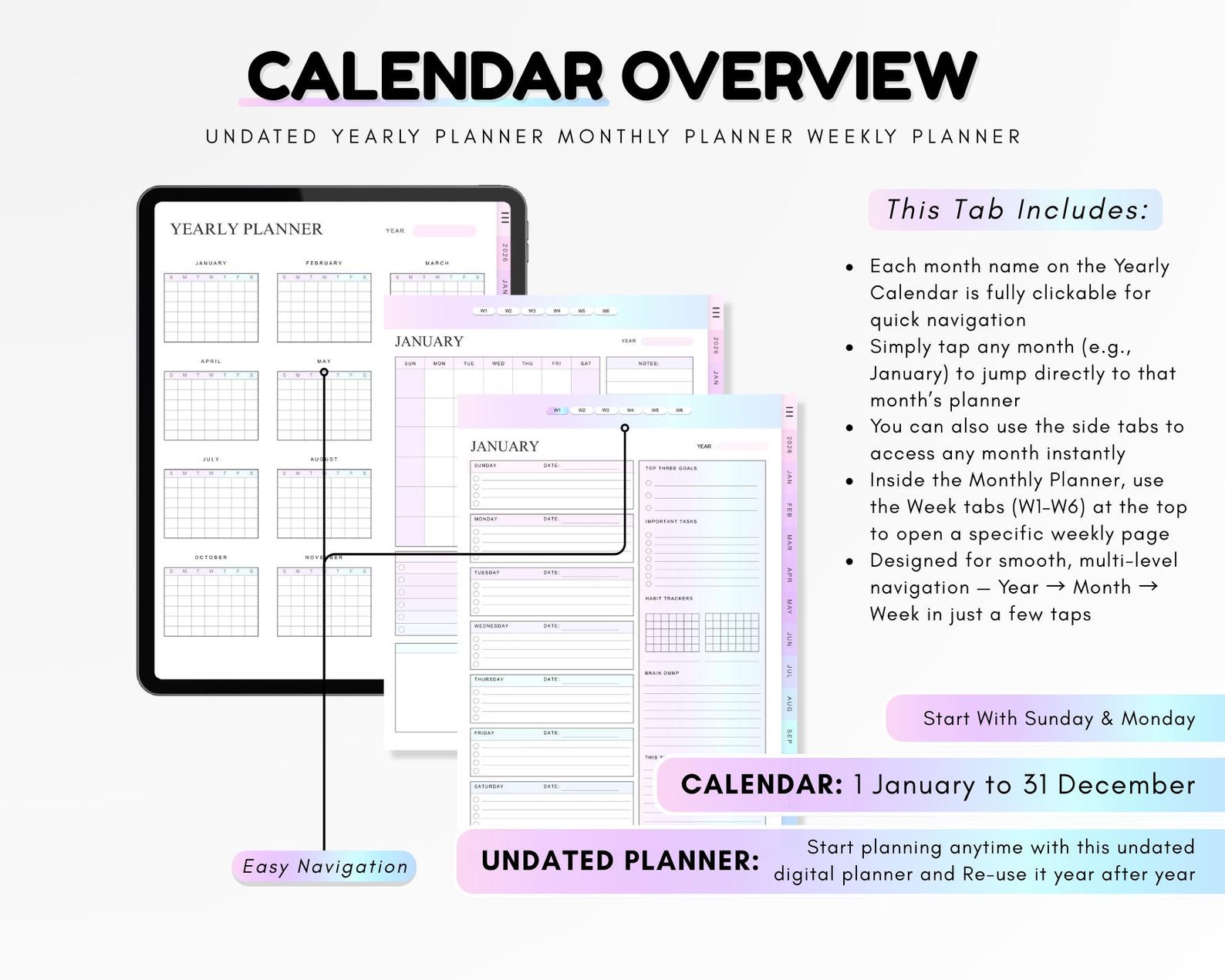 Study Planner | Student Digital Organizer | Hyperlinked Undated ...