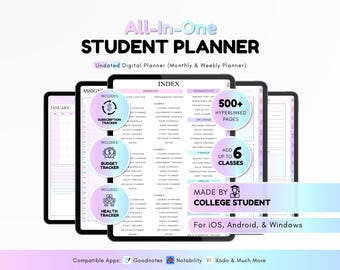 Study Planner | Student Digital Organizer | Hyperlinked Undated Academic PDF | GoodNotes Notability iPad