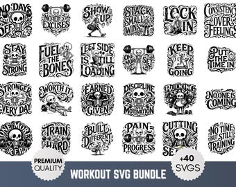 Workout SVG Bundle, Gym Fitness Quotes, Cricut Cut Files (Digital Download)