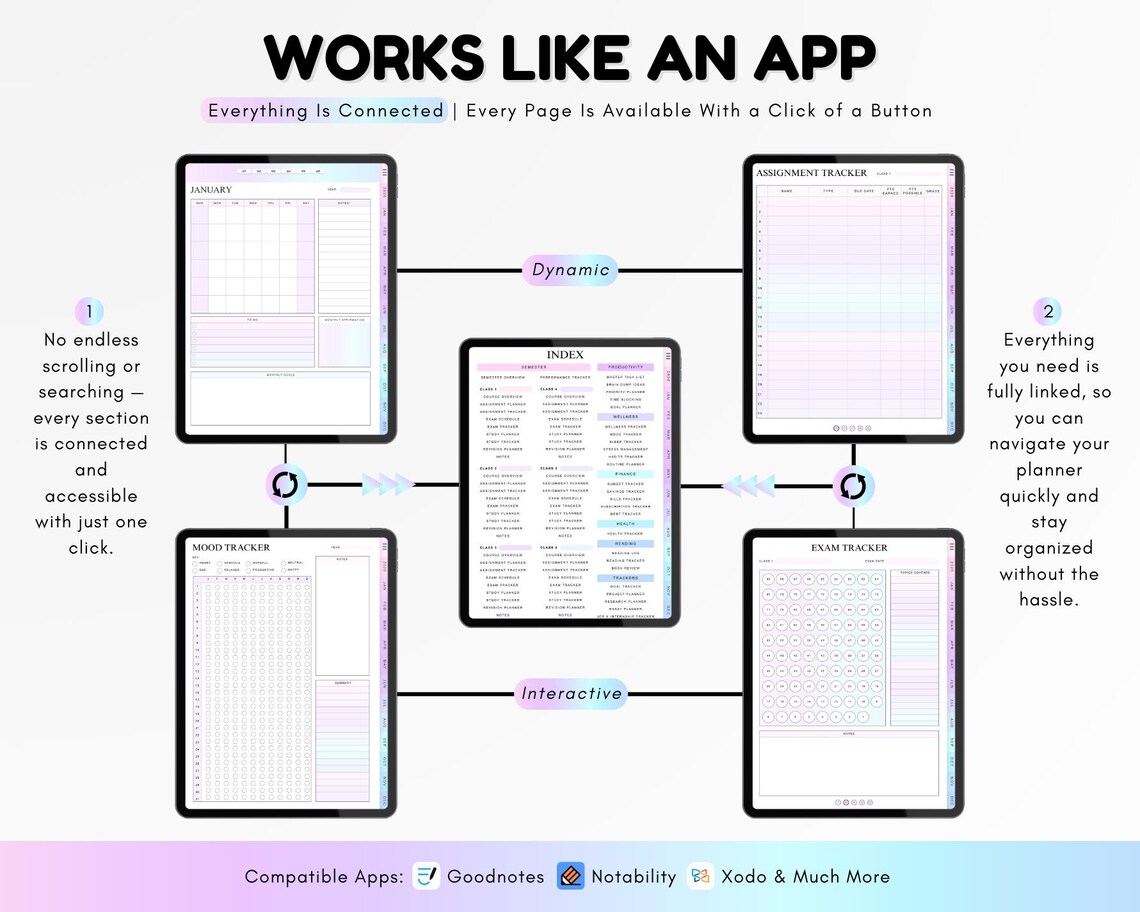 Study Planner | Student Digital Organizer | Hyperlinked Undated ...