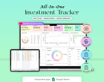 Investment Tracker Google Sheets, Stock Portfolio Spreadsheet, Dividend Tracker, Crypto Watchlist, Trading Journal Dashboard