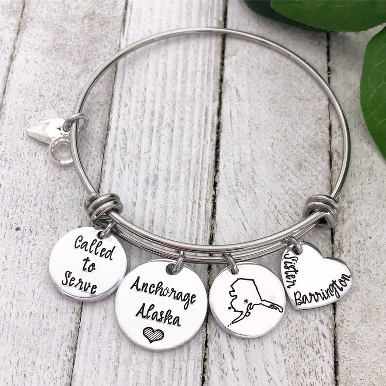 ALL 50 STATES Called to Serve Hand Stamped Missionary Bangle Bracelet