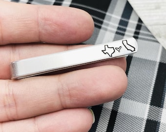Custom Tie Bar 15 Countries, ALL 50 States plus Puerto Rico | Hand Stamped Tie Clip Tac Tack Suit Long-Distance LDS LDR Gifts Eight9 Designs