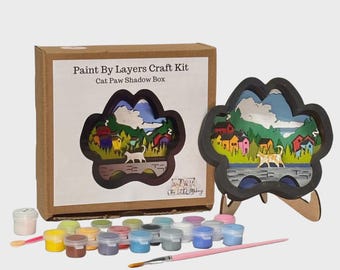 Kit de pintura por capas DIY / Caja de sombras con huellas de gato / Eight9Designs