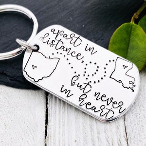 50 States 13 countries | “Far Apart, but Close at Heart” Long-Distance Keychain | Eight9Designs