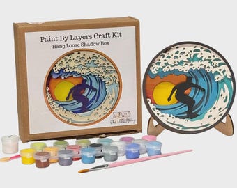 Kit de pintura por capas DIY / Caja de sombras Shaka Hang Loose Surf / Eight9Designs