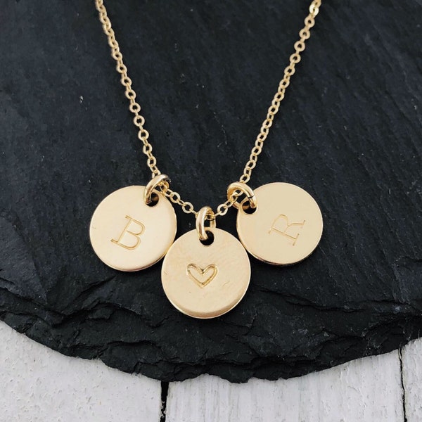 14K Gold, Rose Gold or Sterling Silver Necklace | Initials with heart | Hand Stamped by Eight9 Designs