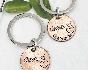Choose the Year - Penny Keychain “Clean AF” Lucky Penny Sobriety Recovery Special Date Keepsake | Hand Stamped by Eight9 Designs