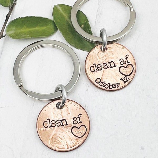 Choose the Year - Penny Keychain “Clean AF” Lucky Penny Sobriety Recovery Special Date Keepsake | Hand Stamped by Eight9 Designs