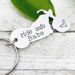 Personalized “RIDE SAFE (name)” Hand Stamped Motorcycle Keychain for Motorcyclists Moto X Gift Ideas by Eight9 Designs