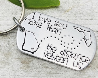 Choose ANY 2 States!  &quot;I Love You More than the Distance Between Us&quot; - Hand Stamped by Eight9Designs