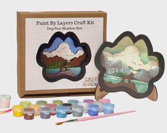 Kit de pintura por capas DIY / Caja de sombras con huellas de perro / Eight9Designs