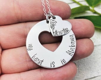 Personalized - My Heart is in - With Name and Location-  Missionary Necklace - Hand Stamped For LDS Missionaries