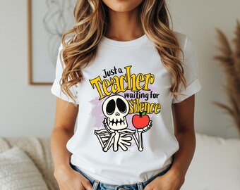 Funny Teacher Skeleton Graphic T-Shirt, Waiting for Silence