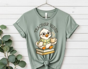 Goose Teacher Vibes T-Shirt, Coffee & Books, Back to School Gift