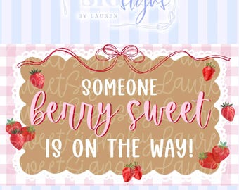Berry Sweet Baby Shower Banner Mockup PNG | Strawberry Baby Shower Sign Mockup | Baby Shower Banner Mockup