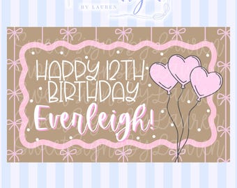 Editable Coquette Birthday Banner Template | Pink Bow Birthday Sign | Girly Birthday Backdrop | Canva Template | Sweet 12 Birthday Decor