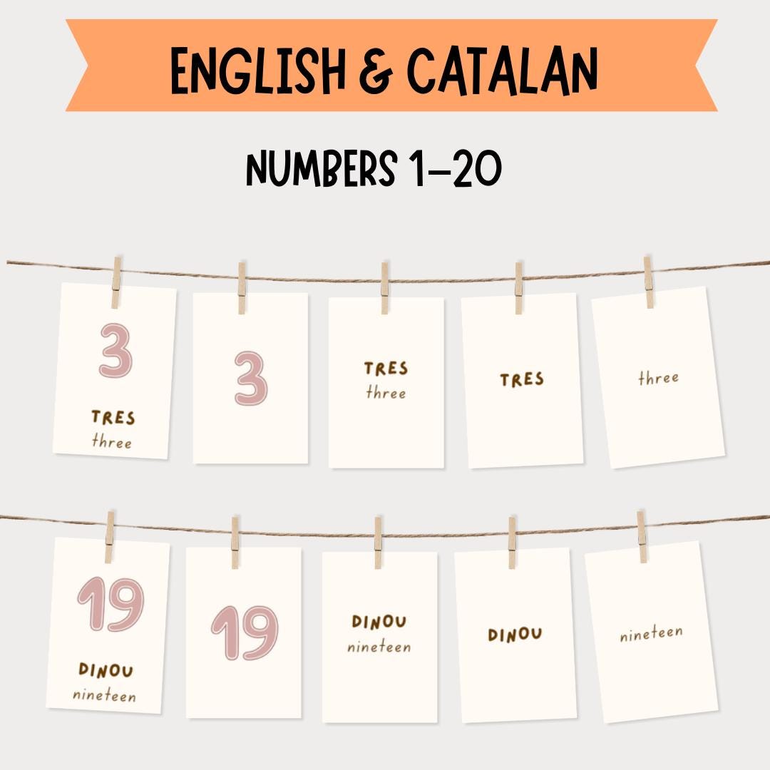 Bilingual Numbers 1–20 Flashcards English Catalan, Number Memory Game ...