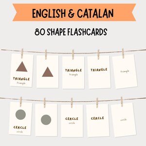 Bilingual Shape Flashcards English Catalan, 80 Geometry Cards for Kids, Montessori Math Printable, Math Games, Shapes Memory Game