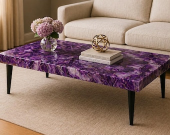 Amethyst Purple Epoxy Coffee Table | Handmade Resin Center Table | Modern Living Room Table | Luxury Stone Look Table Top .
