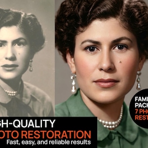 Pack of 7 Family Legacy Photo Restoration, Digital Repair & Colorization Bundle, Fix Damaged Photos, Antique Portrait Restore, Heirloom Gift