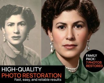 Pack of 7 Family Legacy Photo Restoration, Digital Repair & Colorization Bundle, Fix Damaged Photos, Antique Portrait Restore, Heirloom Gift